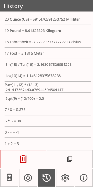 history-win Calculator craft screenshot showing calculation history